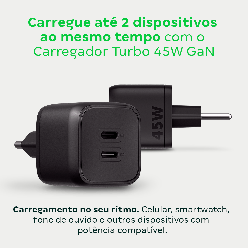 Carregador Ultrarrapido Intelbras 45W 2 Portas USB C GAN - 4