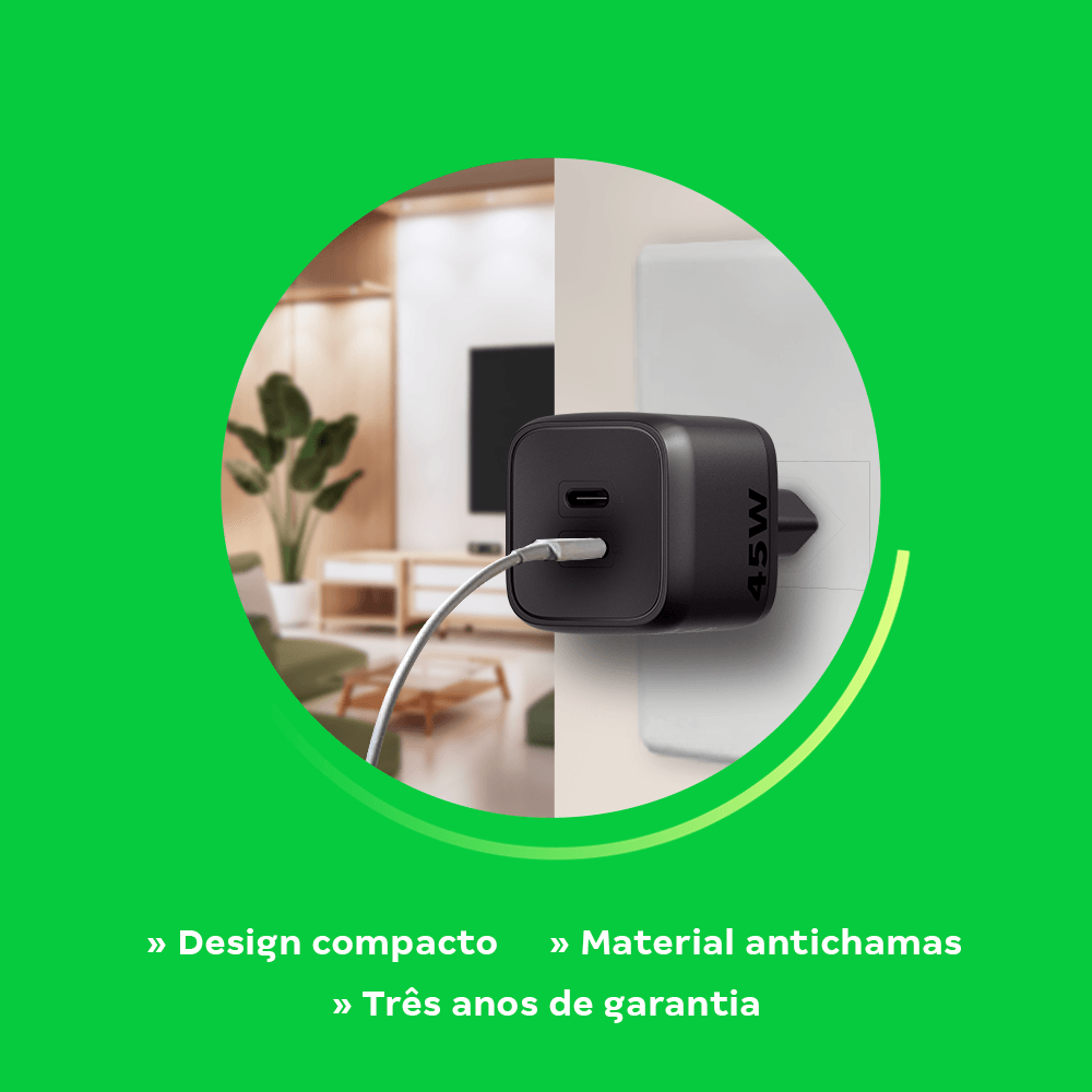 Carregador Ultrarrapido Intelbras 45W 2 Portas USB C GAN - 5