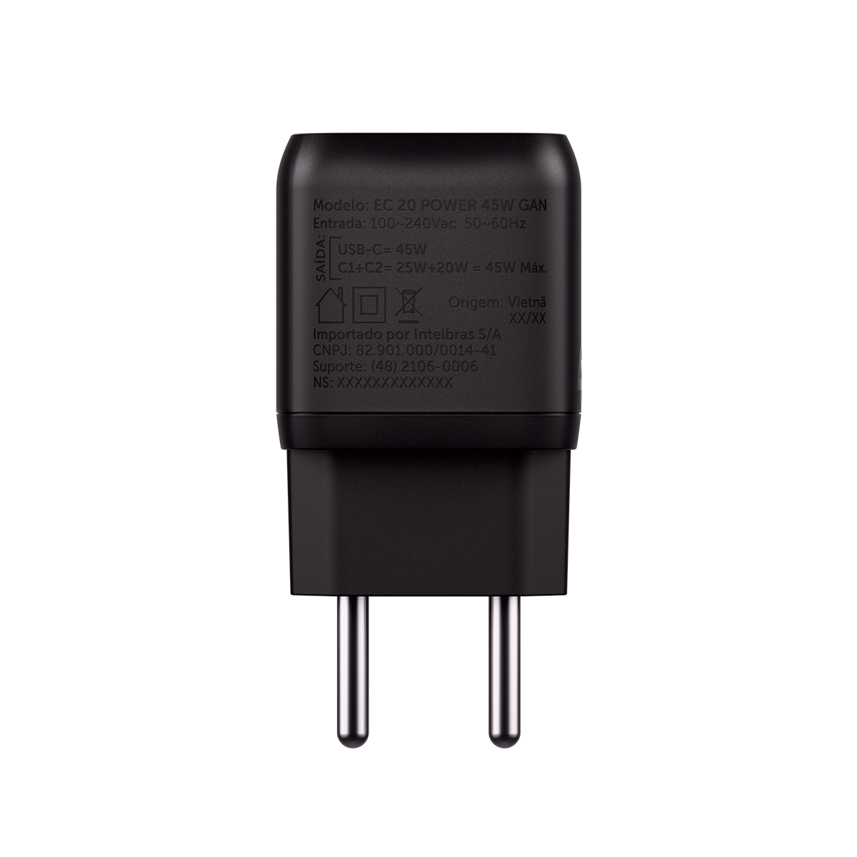 Carregador Ultrarrapido Intelbras 45W 2 Portas USB C GAN - 7