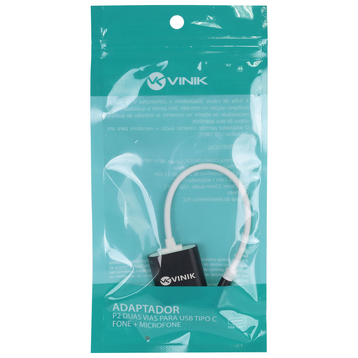 Adaptador P2 3.5mm Fone Microfone USB-C Vinik - 3