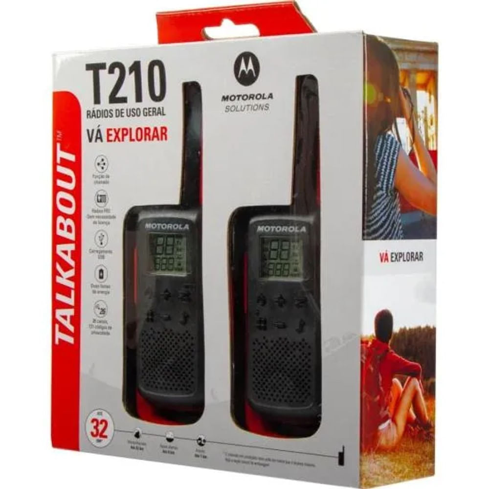 Rádio Comunicador Talkabout Motorola T210BR 32km Vermelho/Preto PAR / 2 - 12