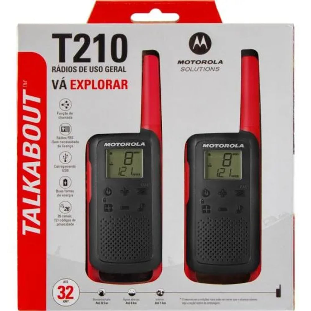 Rádio Comunicador Talkabout Motorola T210BR 32km Vermelho/Preto PAR / 2 - 26