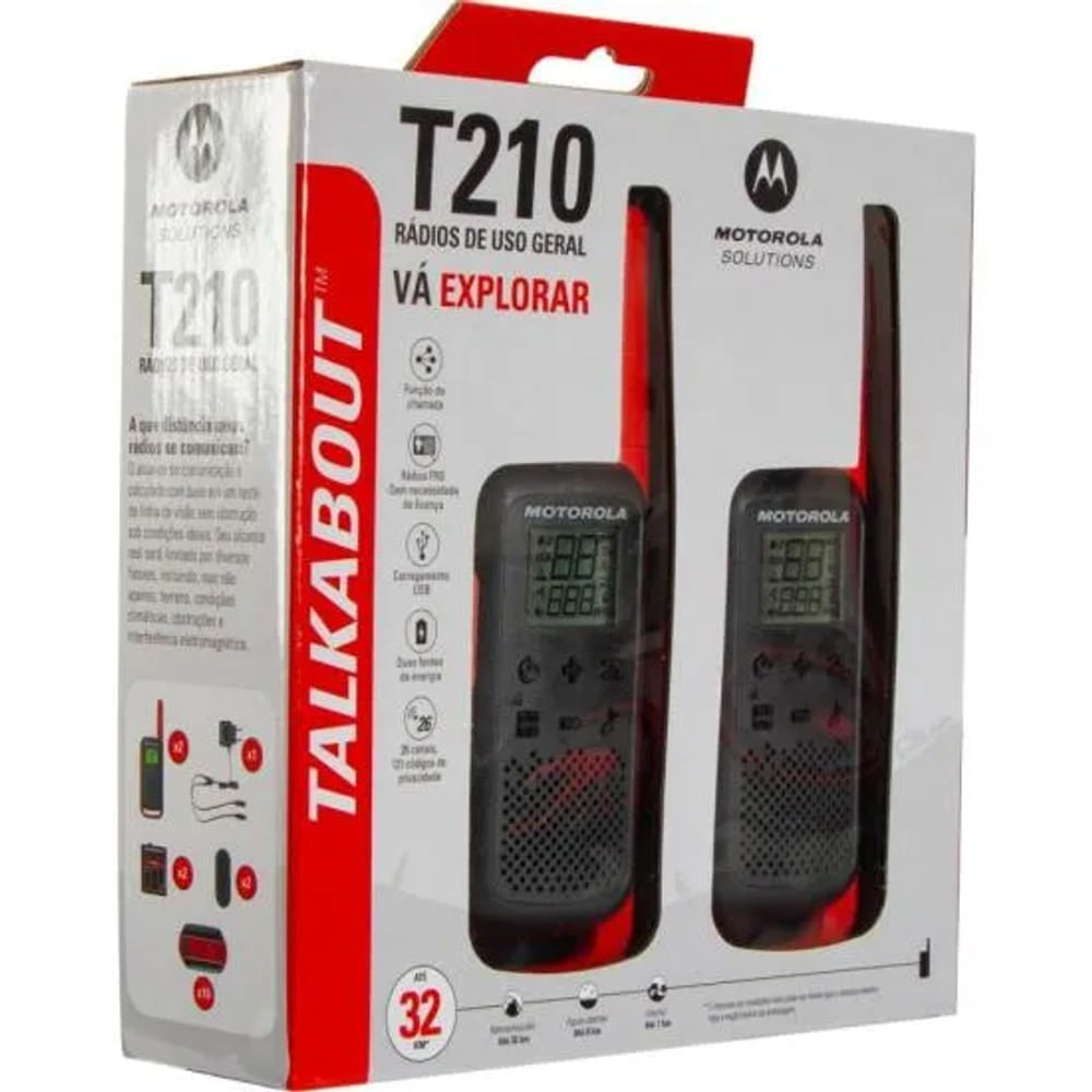 Rádio Comunicador Talkabout Motorola T210BR 32km Vermelho/Preto PAR / 2 - 28