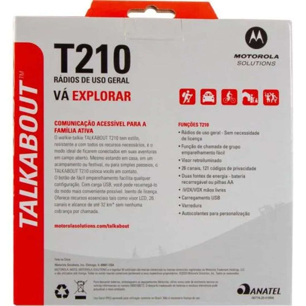 Rádio Comunicador Talkabout Motorola T210BR 32km Vermelho/Preto PAR / 2 - 29